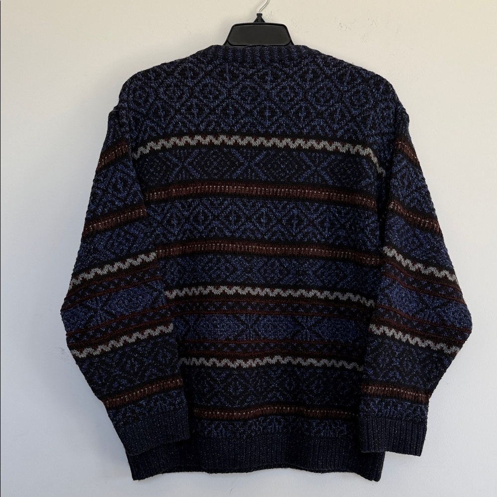 Navy & Brown Patterned Crewneck Sweater - Picture 6 of 8